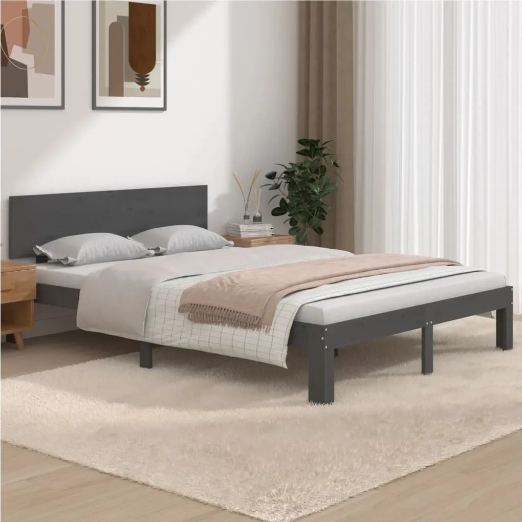 810502 vidaXL Estrutura de cama king 150x200 cm madeira maciça cinza
