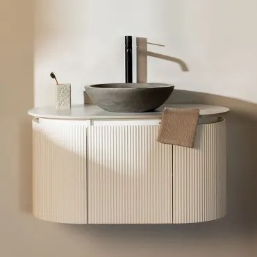 Conjunto De Móvel De Casa De Banho Suspenso Em Madeira Carsone Branco & Sem Unidade Auxiliar & Cimento Cinzento Redondo Ø40 Cm Tarsis & Sem - Sklum