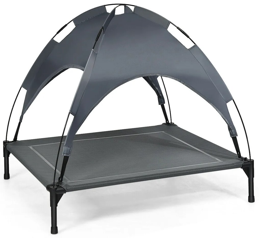 Cama elevada para animais de estimação com sombra removível e estrutura de aço resistente - XL