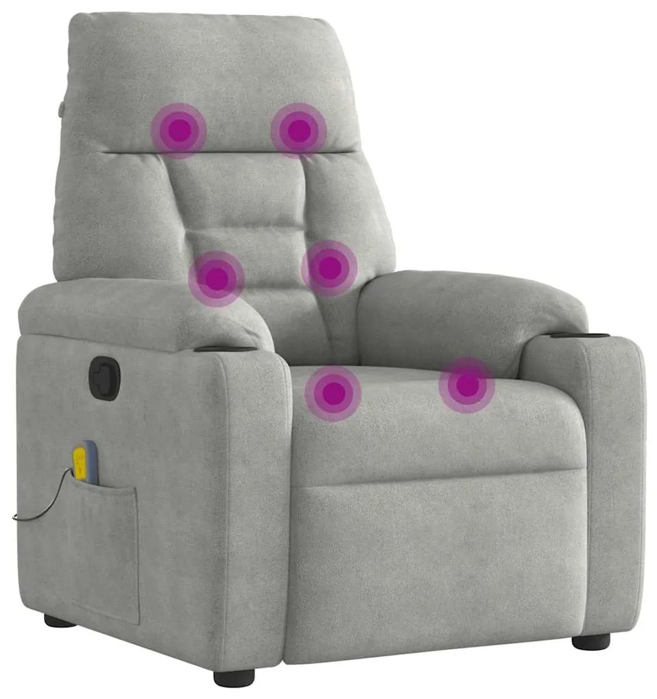 Poltrona de massagens reclinável tecido microfibra cinza-claro