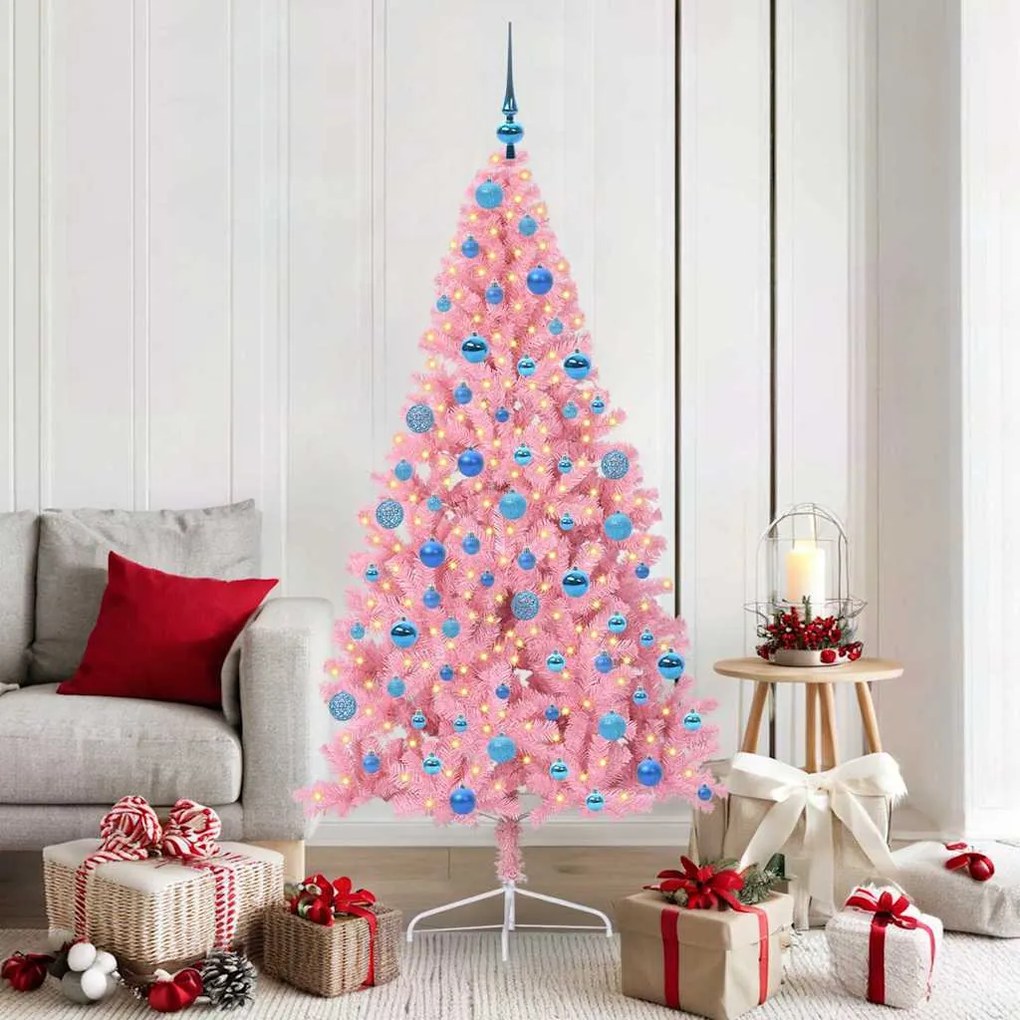 vidaXL Árvore de Natal Artificial Pré-iluminada Rosa 180 cm PVC
