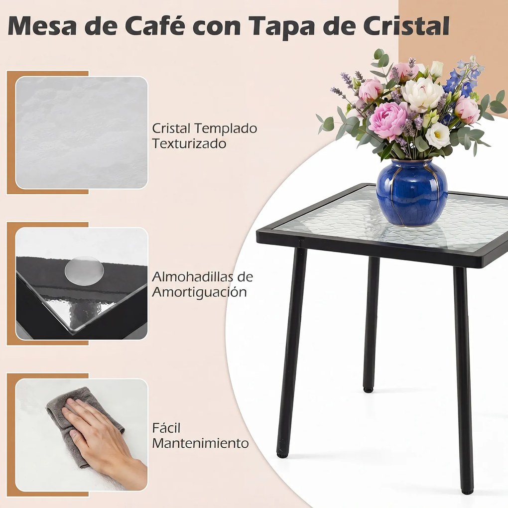 Conjunto de 2 Cadeiras de Jardim e Mesa Auxiliar, 71 x 56 x 93 cm, Estrutura em Aço, Preto+Cinza