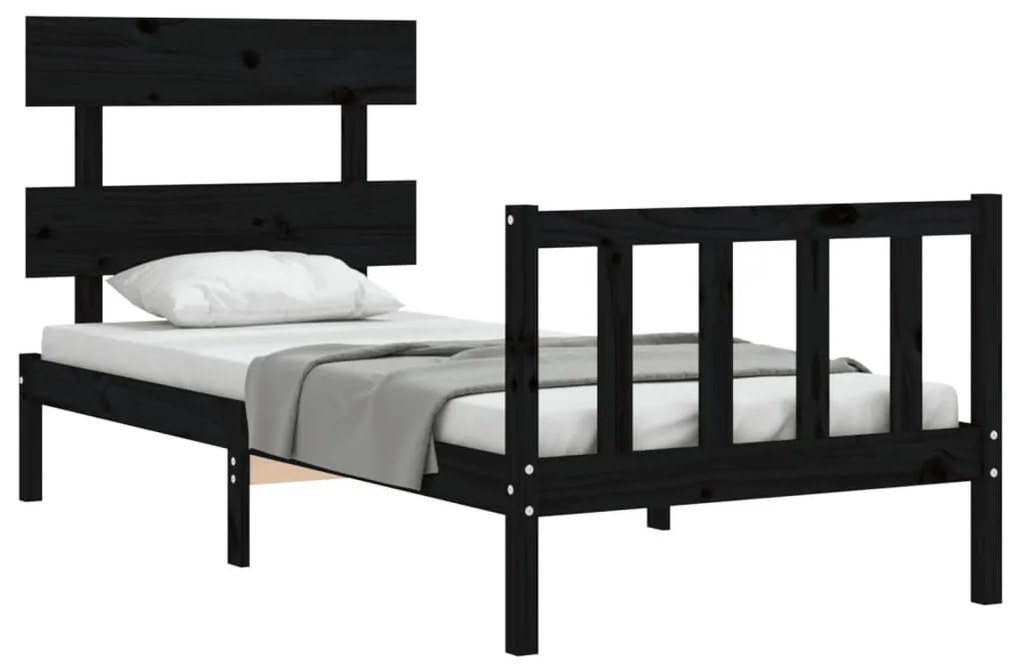 Estrutura de cama com cabeceira 100x200 cm madeira maciça preto