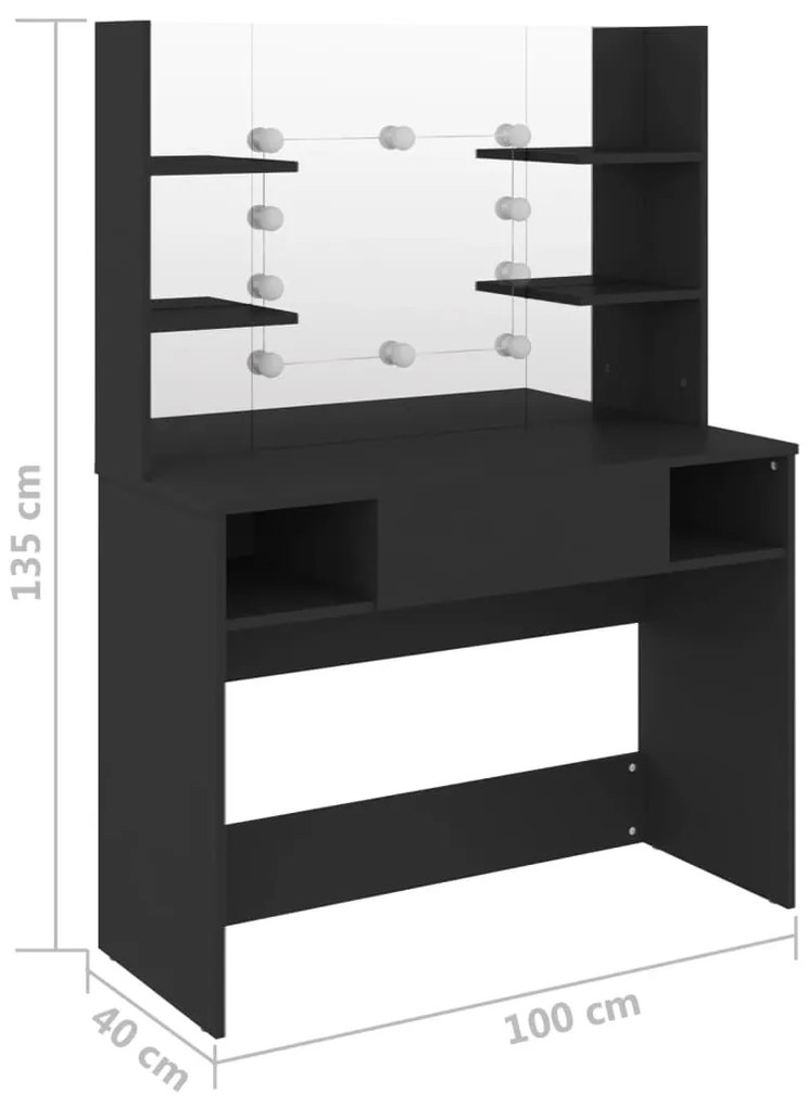 Mesa de maquilhagem c/ luzes LED 100x40x135 cm MDF preto