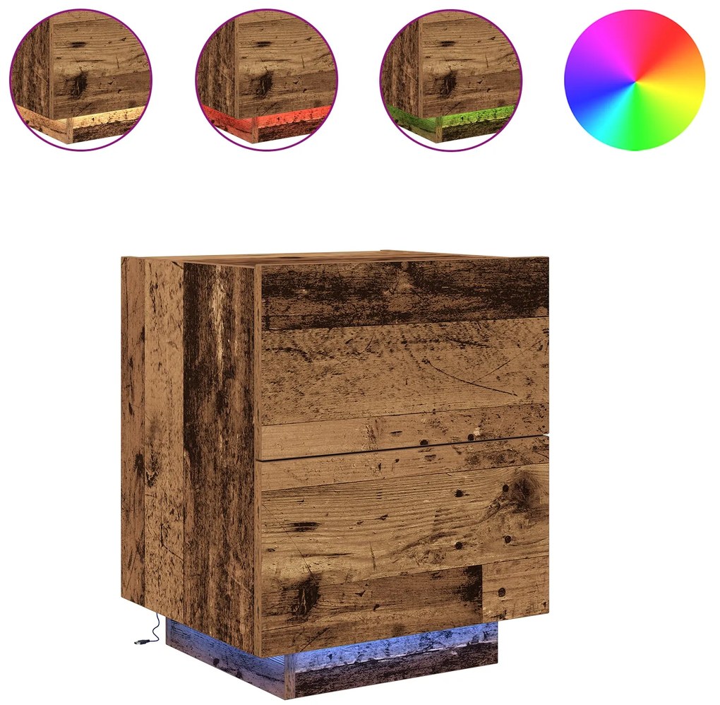 Cômodas vidaXL com Luzes LED 2 pcs Madeira Antiga 45x40x55 cm