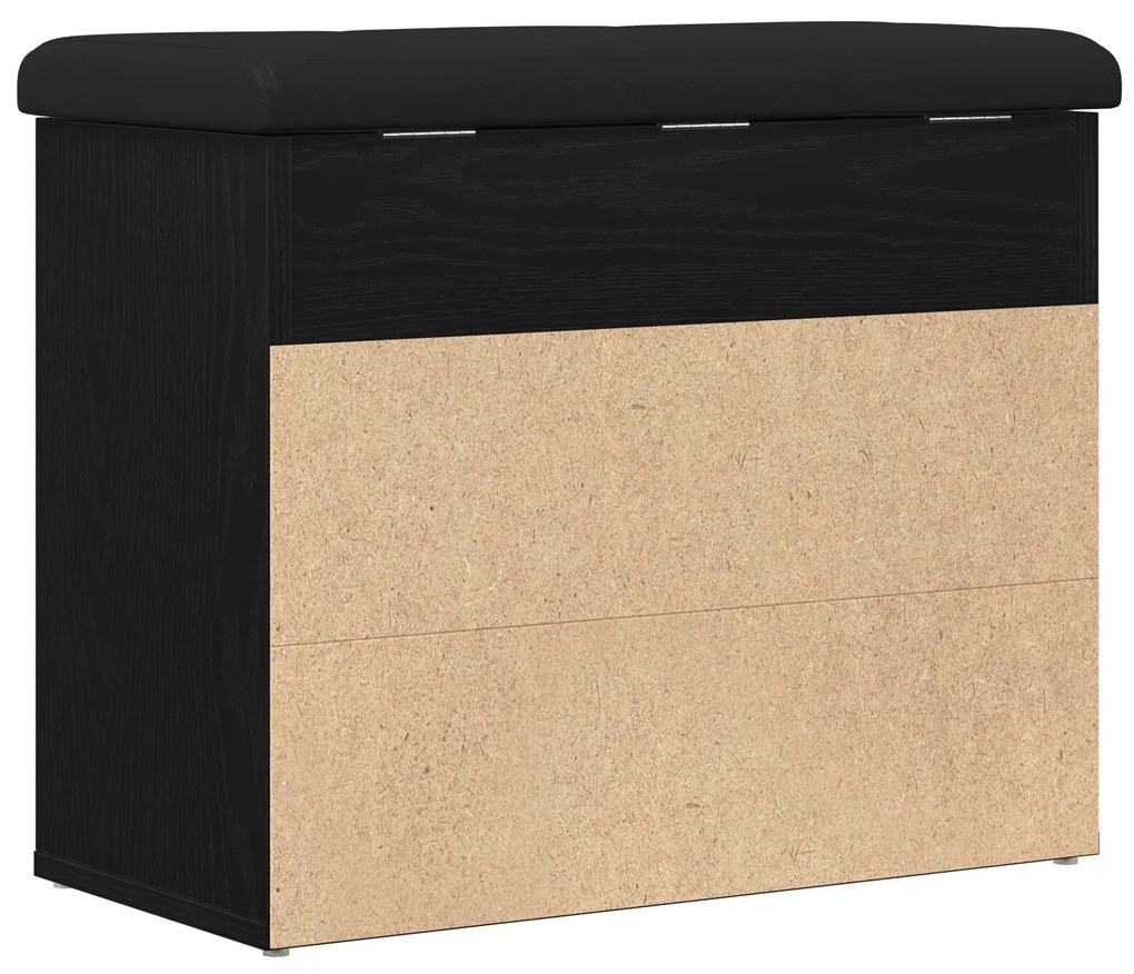 Banco de Armazenamento Preto Carvalho 60x30x48 cm Madeira de Engenhari
