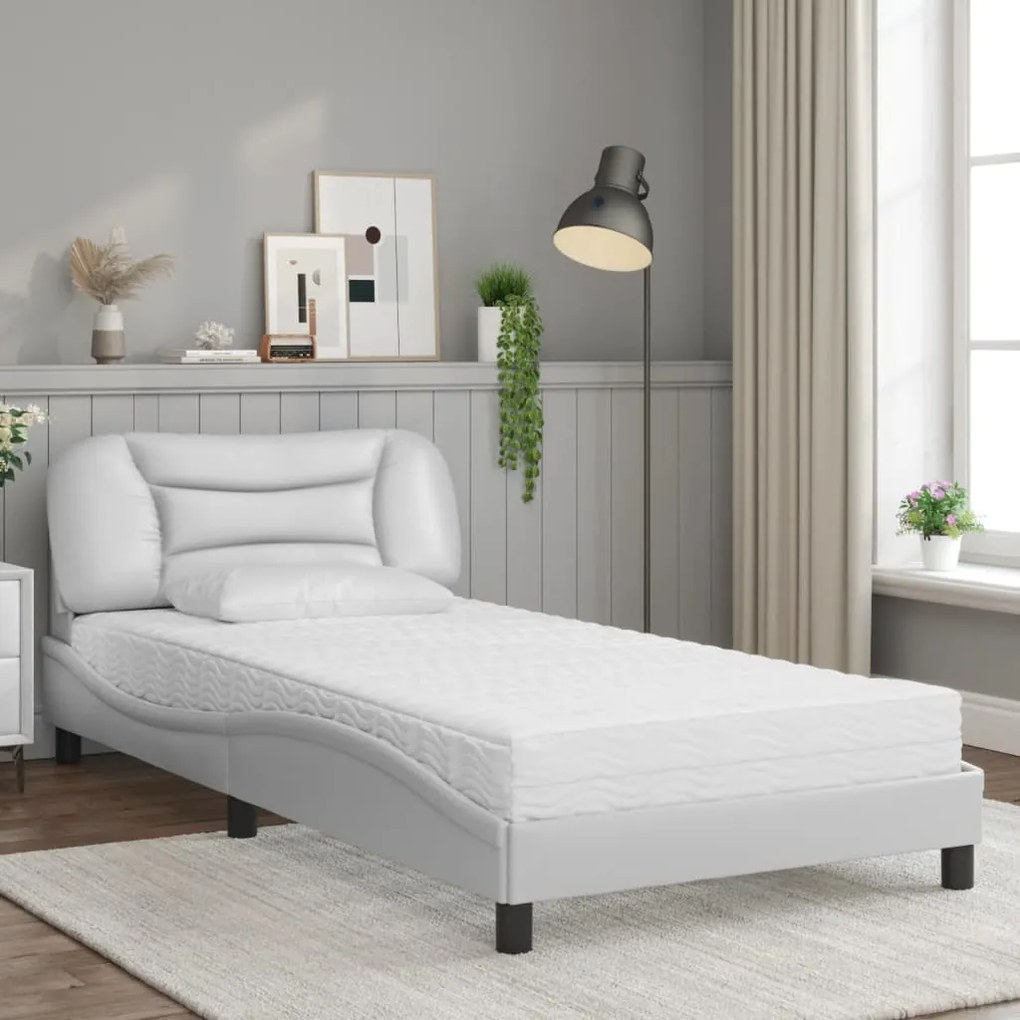 Cama com colchão 100x200 cm couro artificial branco