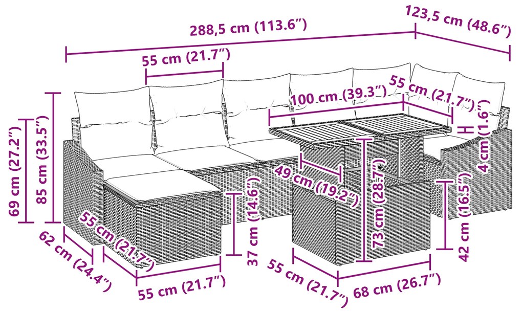 Conjunto de Jantar de Jardim de 8 Peças com Almofadas Cinza Rattan de