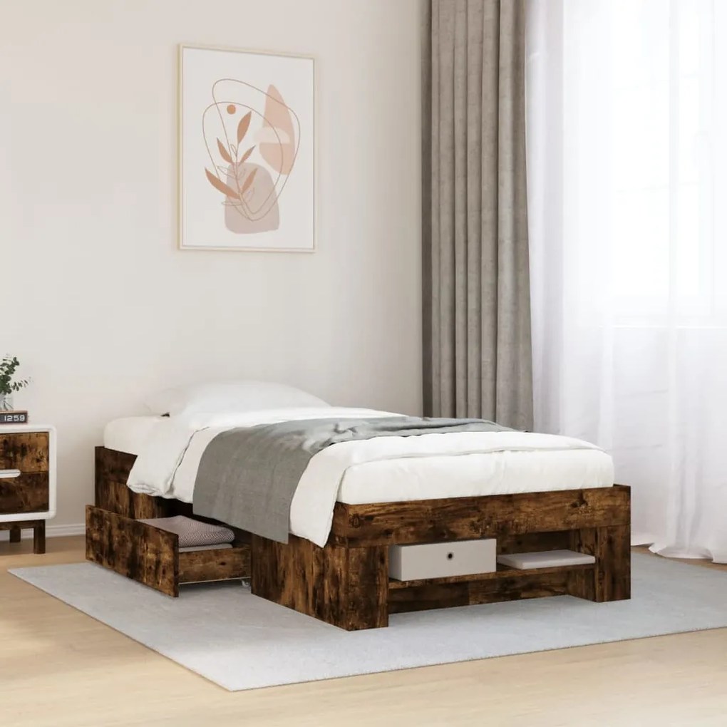 Estrutura cama s/ colchão derivados de madeira carvalho fumado