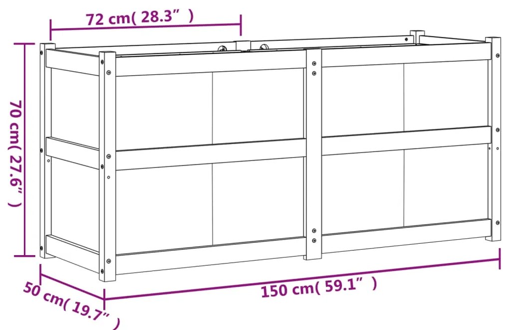 Vaso/floreira de jardim 150x50x70 cm pinho maciço castanho cera