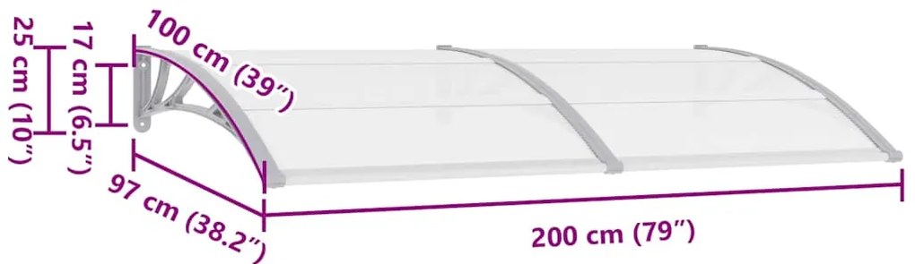 Toldo de porta 200x100 cm PC cinzento