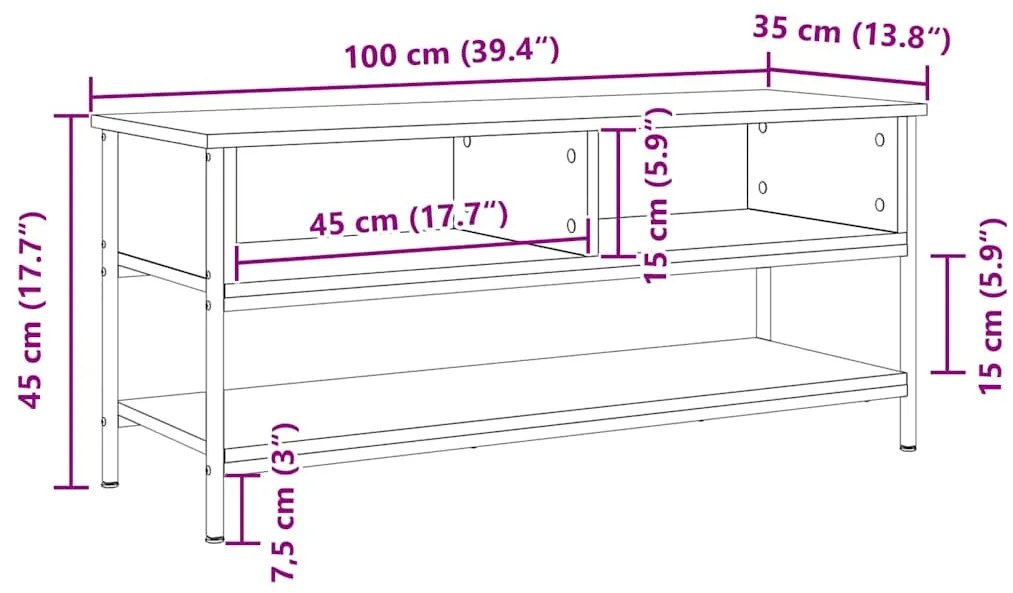 Gabinete de TV vidaXL Madeira Antiga 100x35x45 cm Madeira Engenharia e