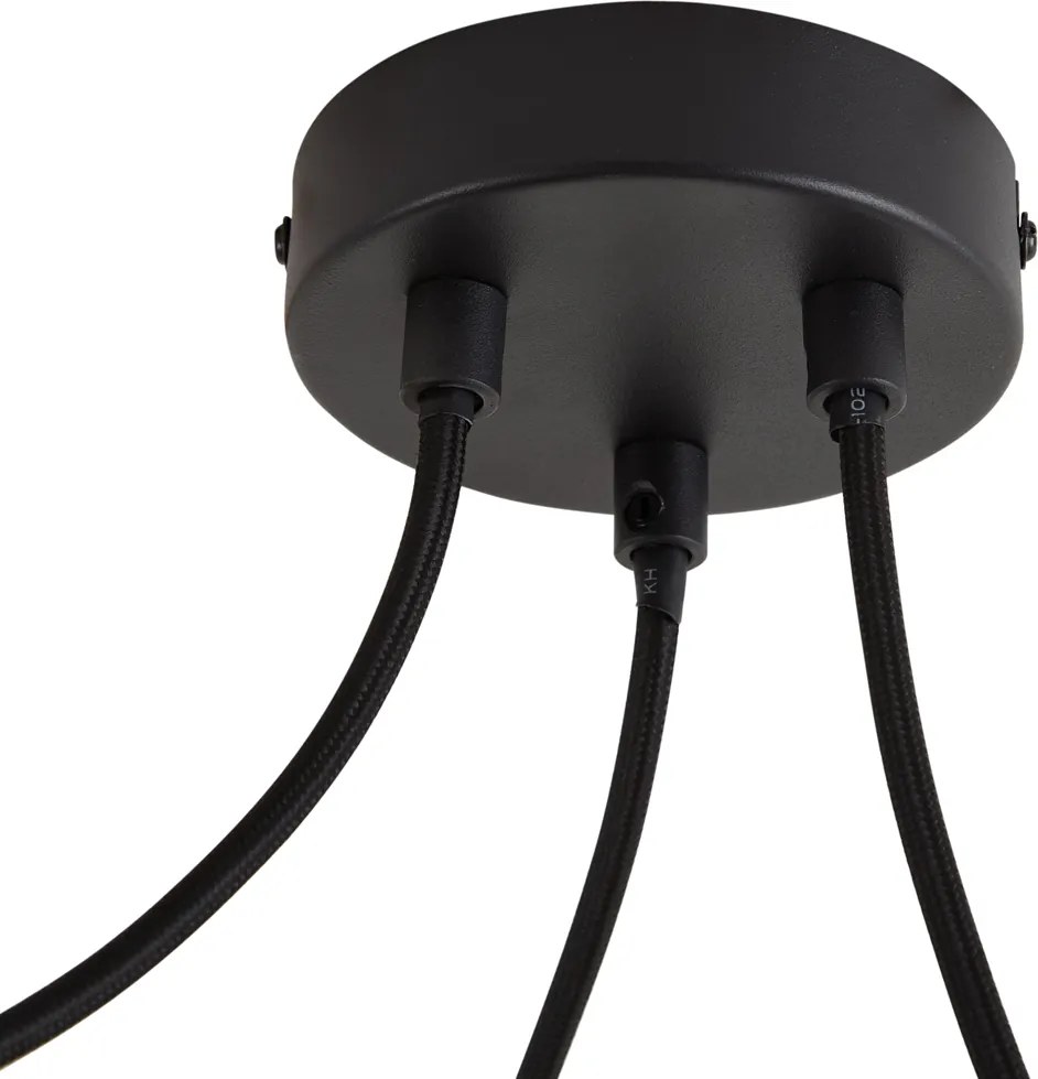 Candeeiro Pendente de Design Preto com Abajur com Efeito Madeira e Vidro Opalino 3 Luzes - Tulip