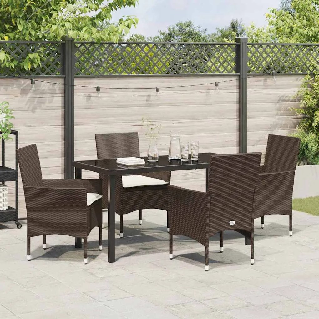 Conjunto de Jantar de Jardim 5 Peças com Almofadas de Rattan Sintético