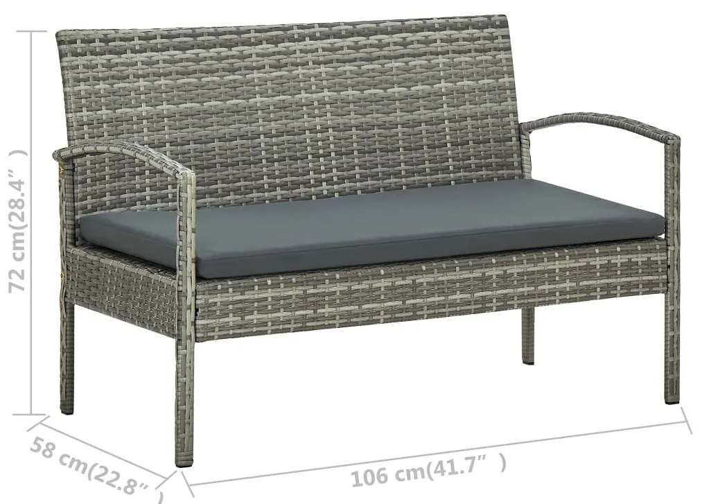 5 pcs conjunto lounge de jardim c/ almofadões vime PE cinzento