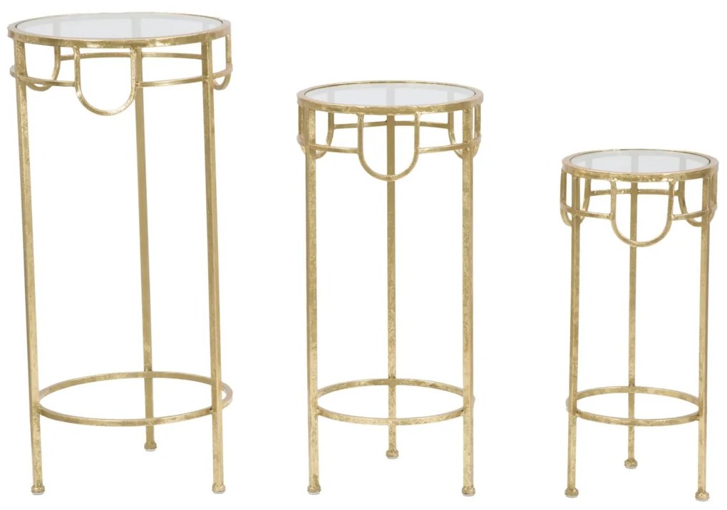 CONJUNTO DE 3 MESAS DE APOIO Ø 33X70-28X60-23X50 CM DOURADAS