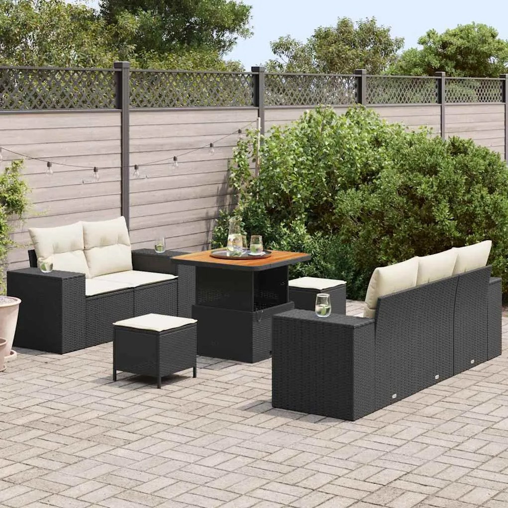 Conjunto de Sofá de Jardim de 8 Peças com Almofadas de Polirattan Pret