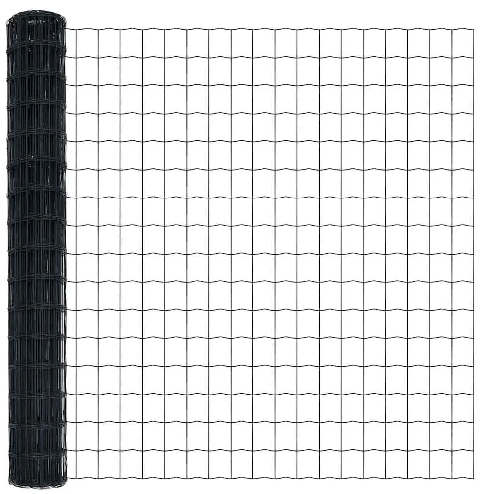 Cerca Euro com 7 postes, 1.6 x 10 m, em aço galvanizado cinza