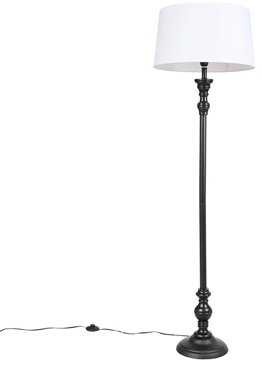 Candeeiro de pé preto com abaajur de linho branco 45cm - Classico