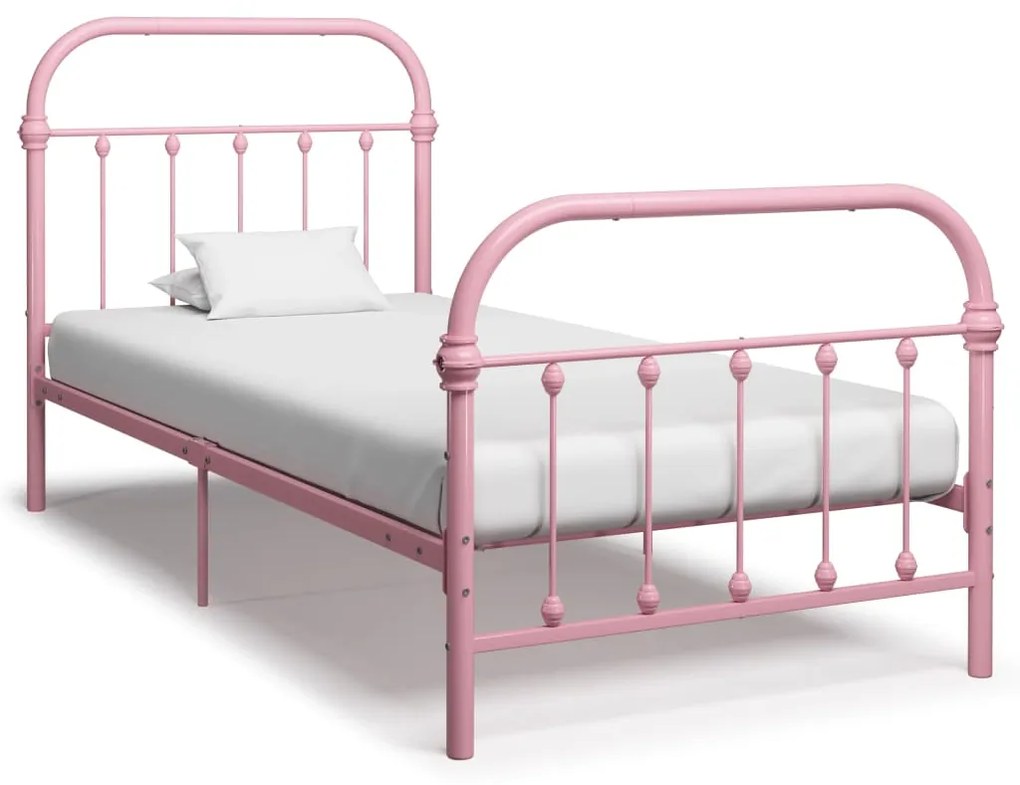 vidaXL Estrutura de cama 100x200 cm metal rosa