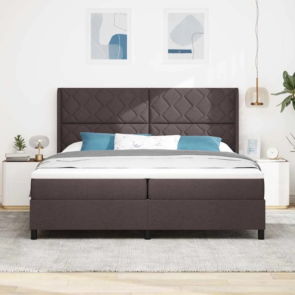 Cama Box com Colchão Castanho Escuro 200x200 cm de Tecido