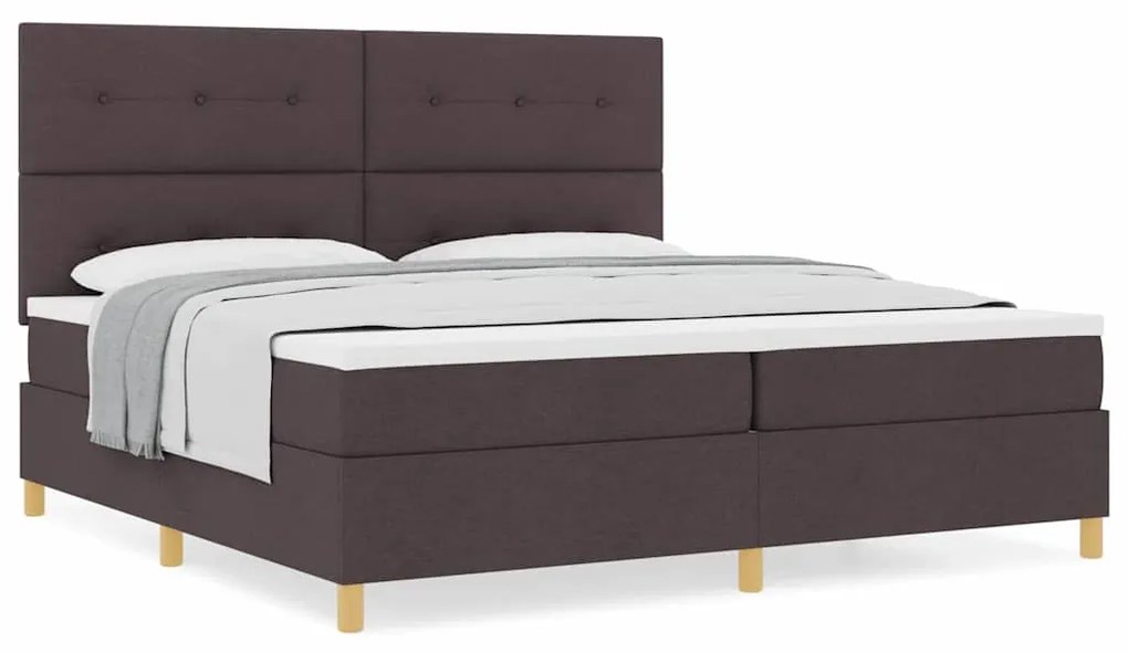 Cama Box Spring com Colchão Marrom Escuro 200x200 cm Tecido