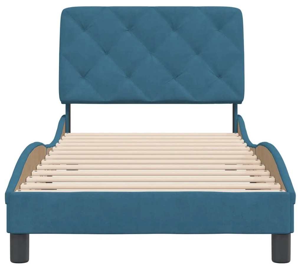Estrutura de cama c/ cabeceira 90x190 cm veludo azul