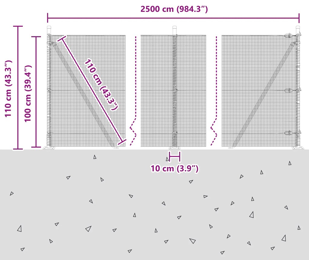 Cerca de Arame Soldado com 13 Postes Flangeados 1x25 m Aço Galvanizado