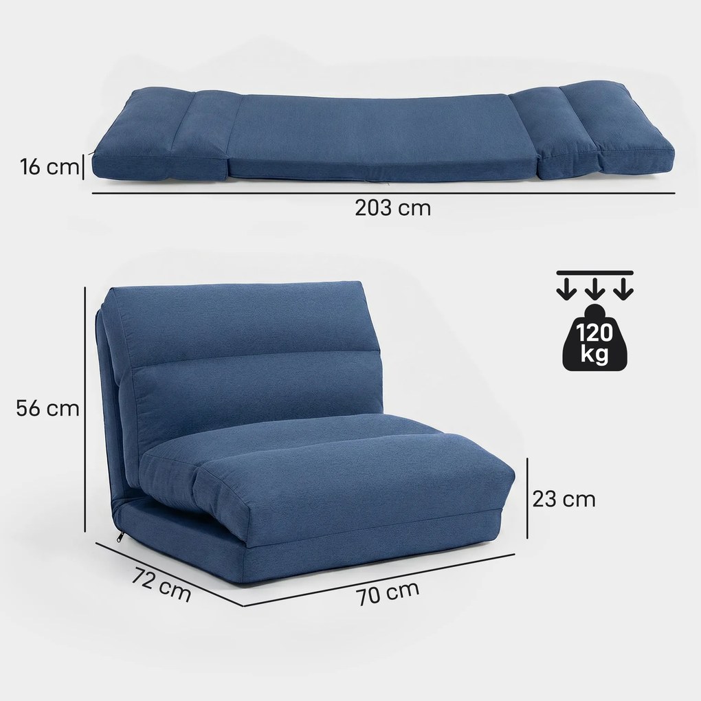 Poltrona de chão, sofá reclinável, poltrona convertível em cama, reclinável de 90° a 180°, tecido - 70 x 72 x 56 cm - azul escuro