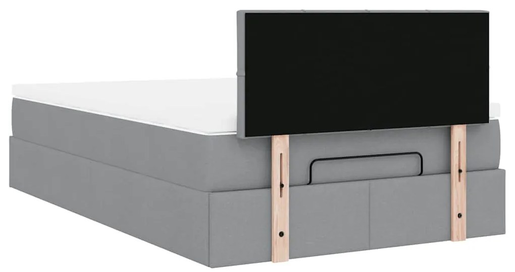 Cama otomana com colchão 120x200 cm tecido cinzento claro