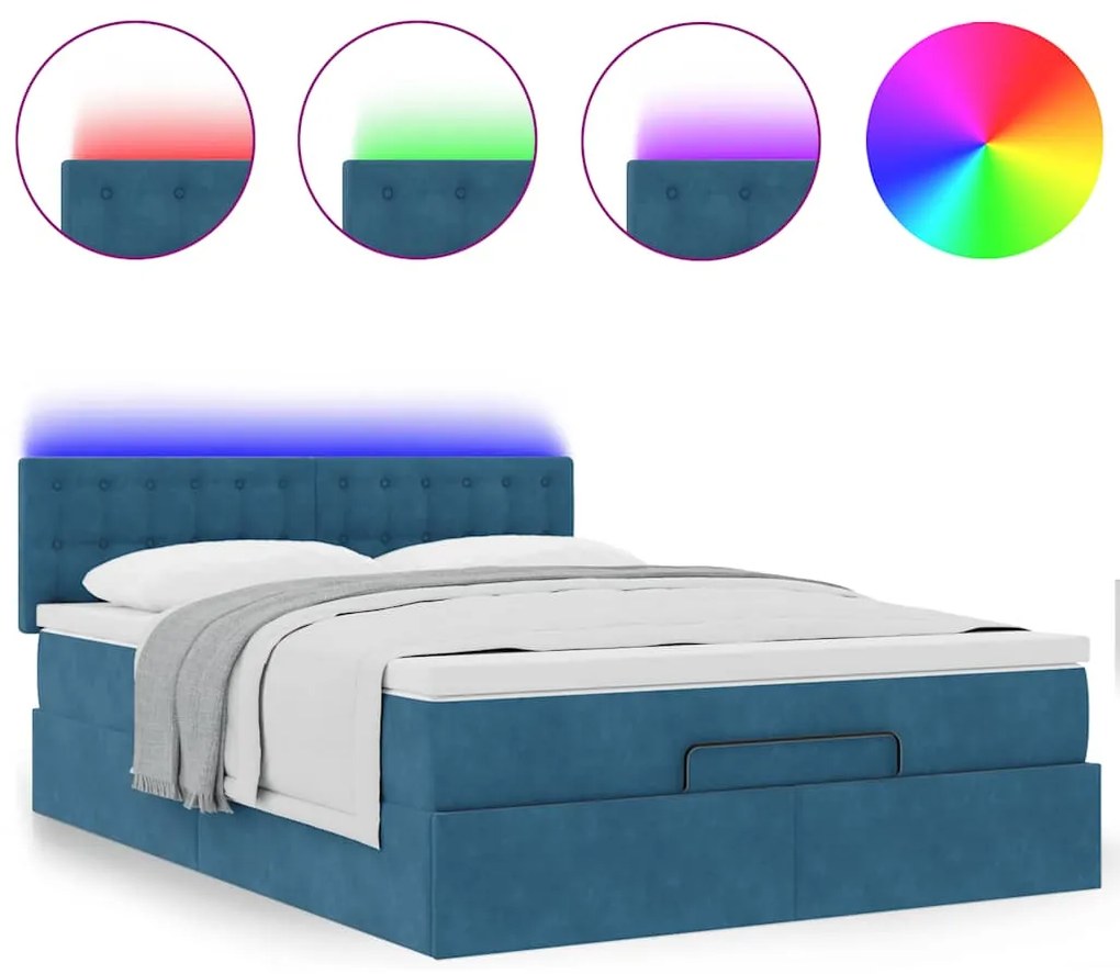 Estrutura de cama otomana com colchão 140x190cm azul escuro