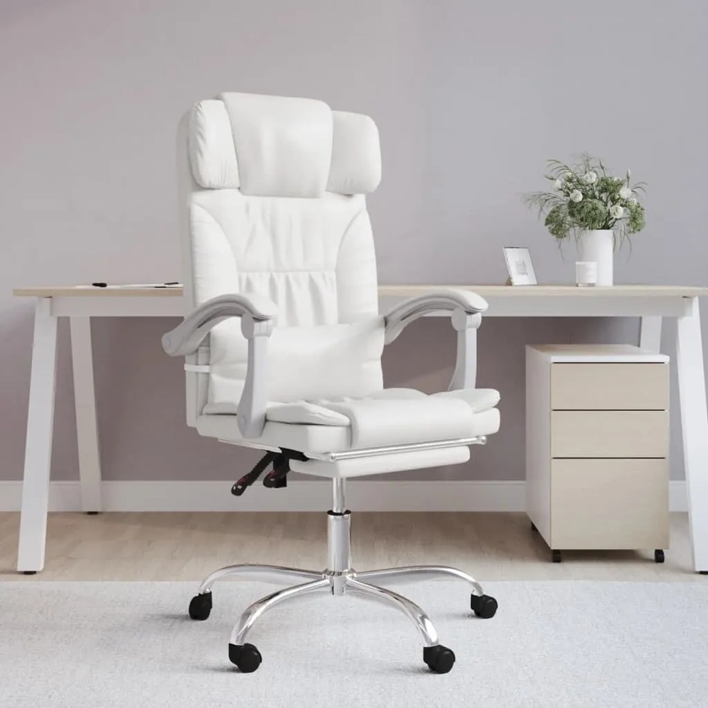 vidaXL Cadeira de escritório reclinável couro artificial branco