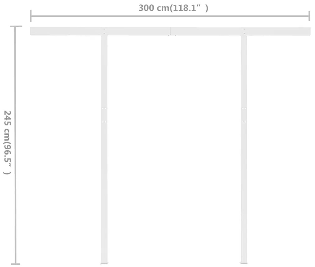 Toldo retrátil manual com postes 3x2,5 m azul e branco