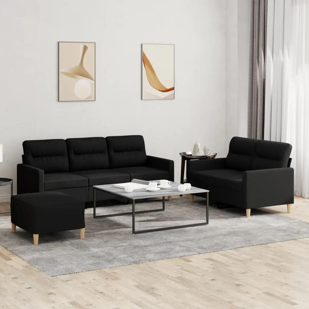 3201612 vidaXL 3 pcs conjunto de sofás com almofadões tecido preto