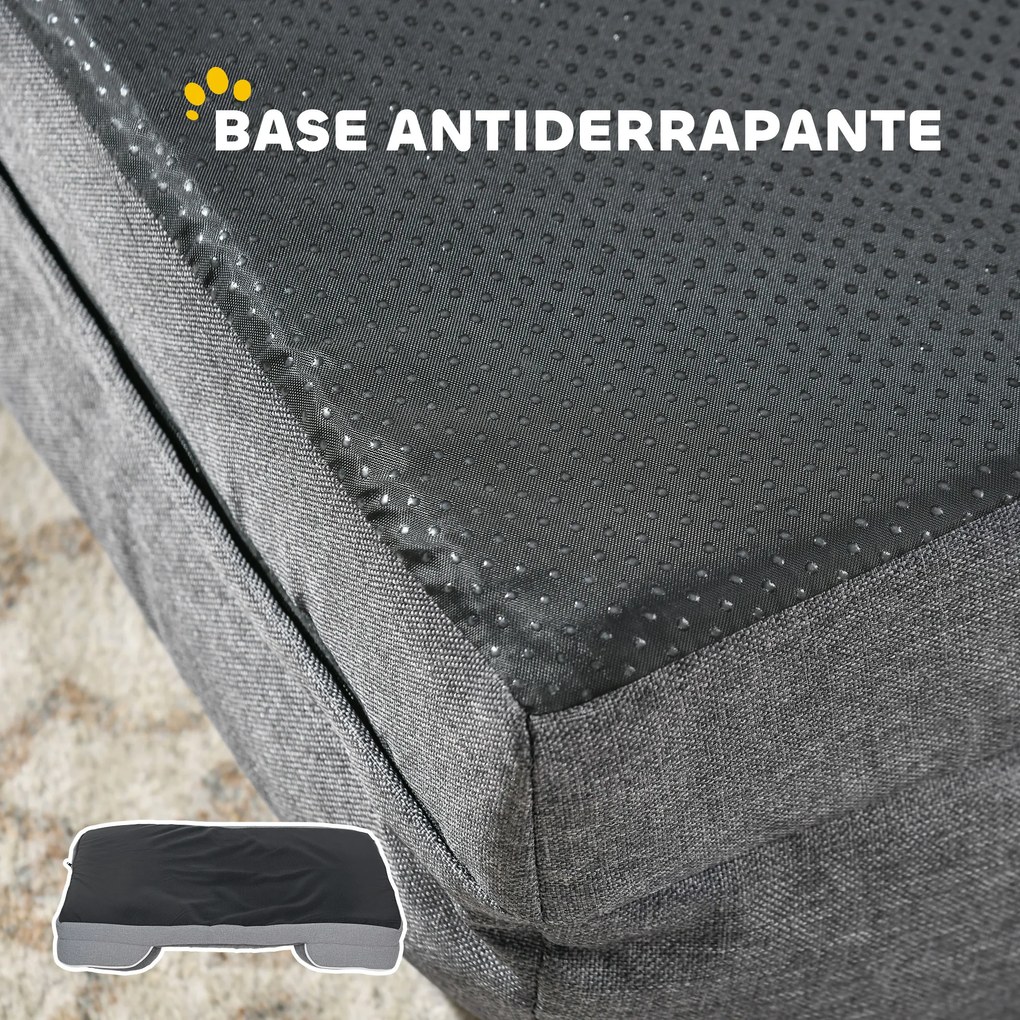 Cama para Cães com Base Antiderrapante Capa Lavável 91,5x68,5x16,5 cm Cinza