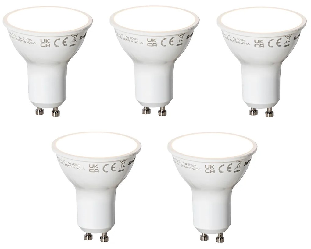 Conjunto de 5 lâmpadas LED GU10 inteligentes brancas 7W 700 lm 3000K