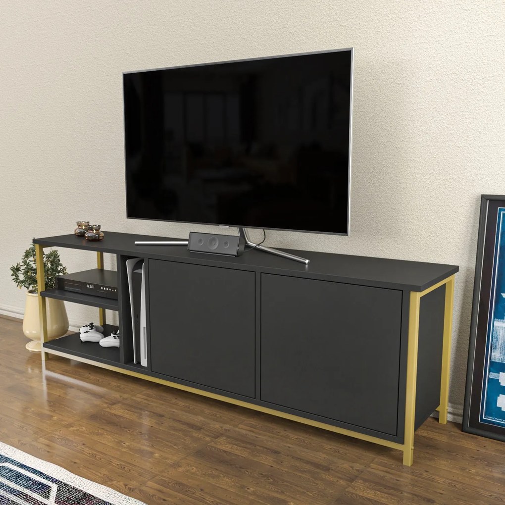 Móvel TV Primrose – Anthracite e Dourado – 160 cm x 35,3 cm x 50,8 cm