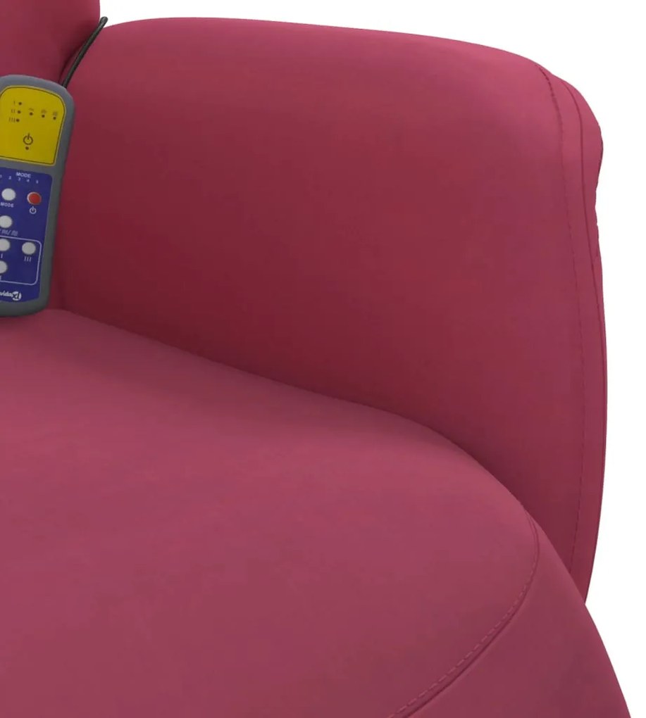Cadeirão massagens reclinável c/apoio pés veludo vermelho tinto