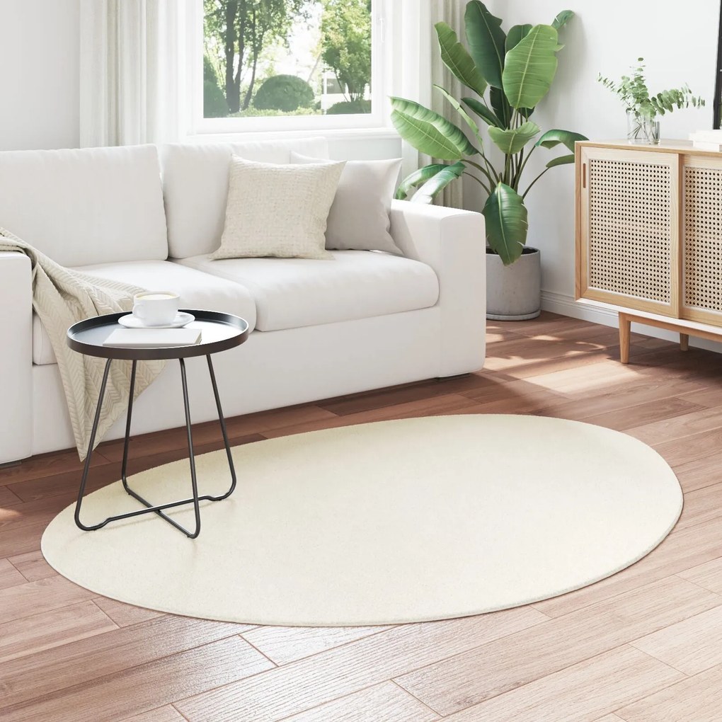 Tapete 'HUARTE'de Pile Curta Suave e Lavável Creme 100x200 cm