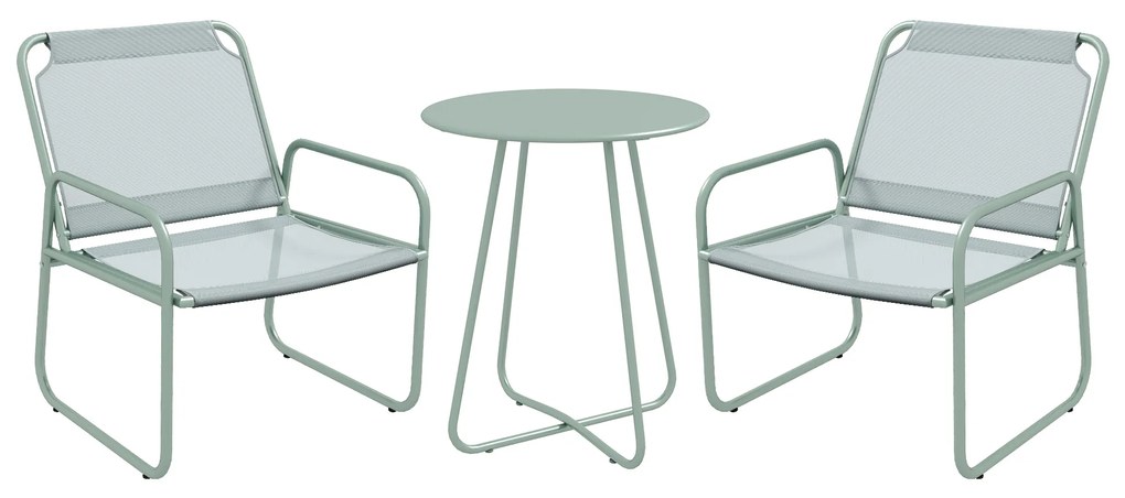 Outsunny Mobília Jardim Mesa Redonda 2 Cadeirões Aço Resistente Confortável Design Elegante Verde Esmeralda | Aosom Portugal