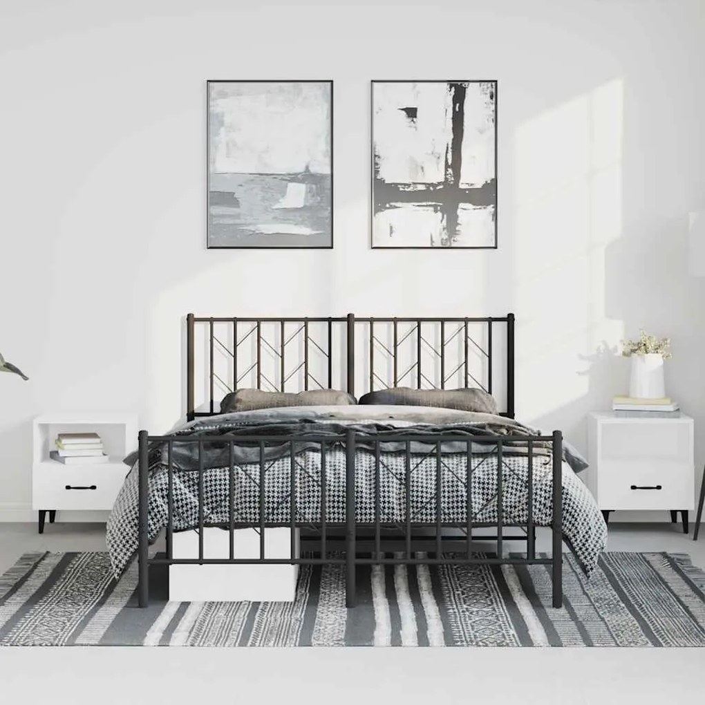 Estrutura de cama com cabeceira e pés 193x203 cm metal preto