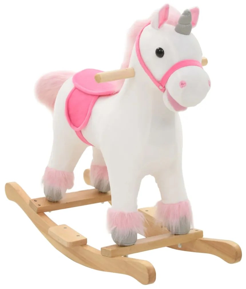 80219 vidaXL Animal de baloiçar unicórnio pelúcia 65x32x58 cm branco e rosa