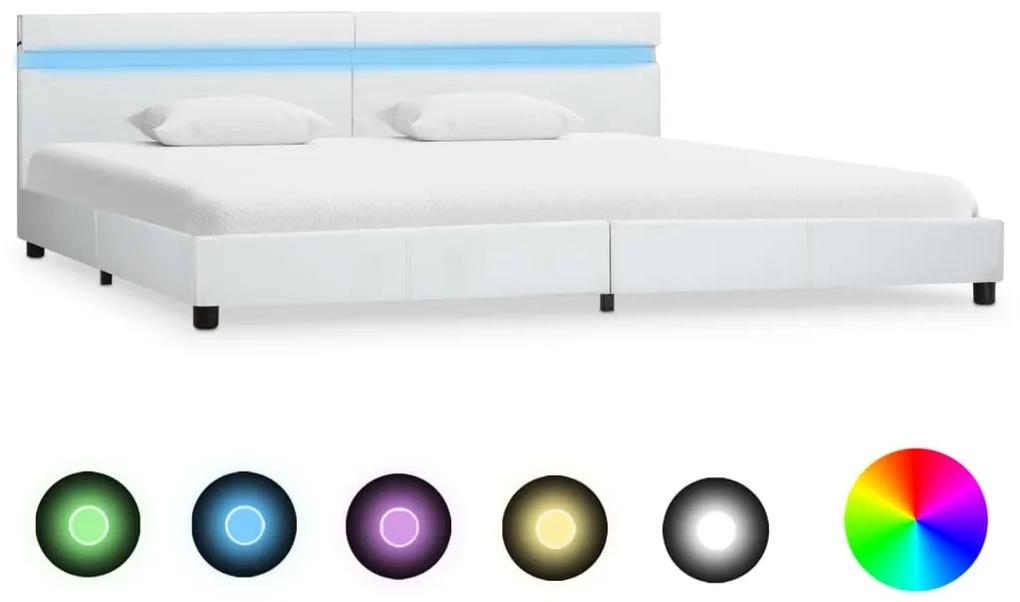 Estrutura cama c/ luzes LED couro artificial 180x200 cm branco
