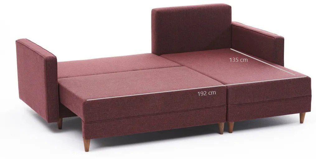 Sofá-Cama Chaise Longue Direito "Monaco" - Vermelho Tinto - 215x80x150