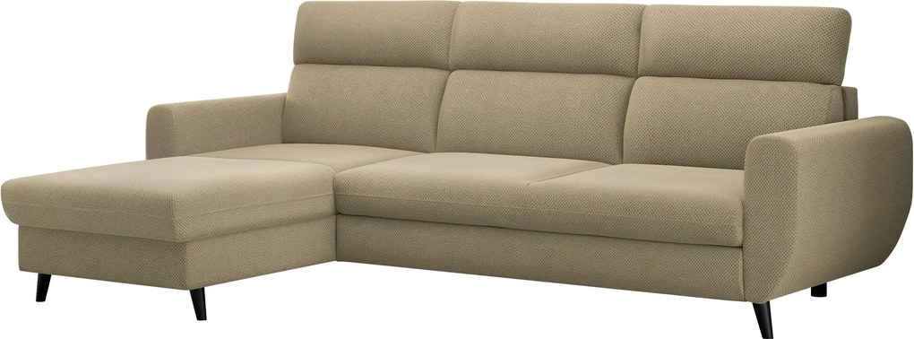 Sofá de canto Temple 132, Cama com arrumação, 258x168x70cm, 104 kg, Pernas: Madeira