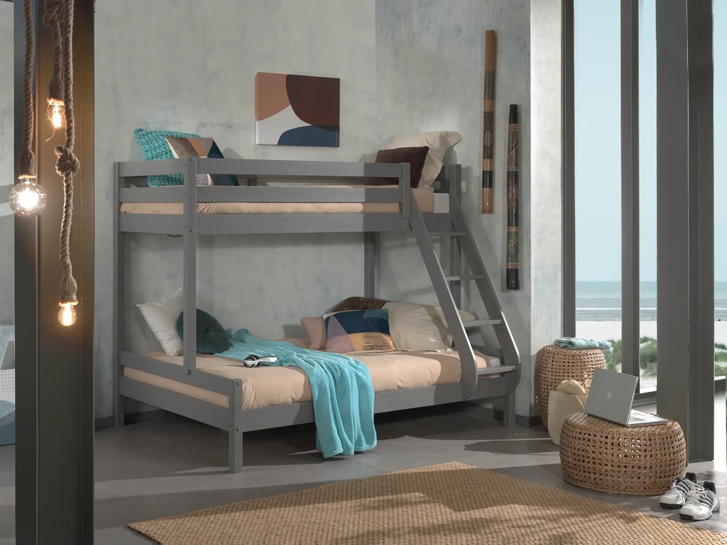 Beliche PINO MARTIN FAMILY BED com cama superior 90 x 200 cm e inferior 140 x 200 cm Cinzenta