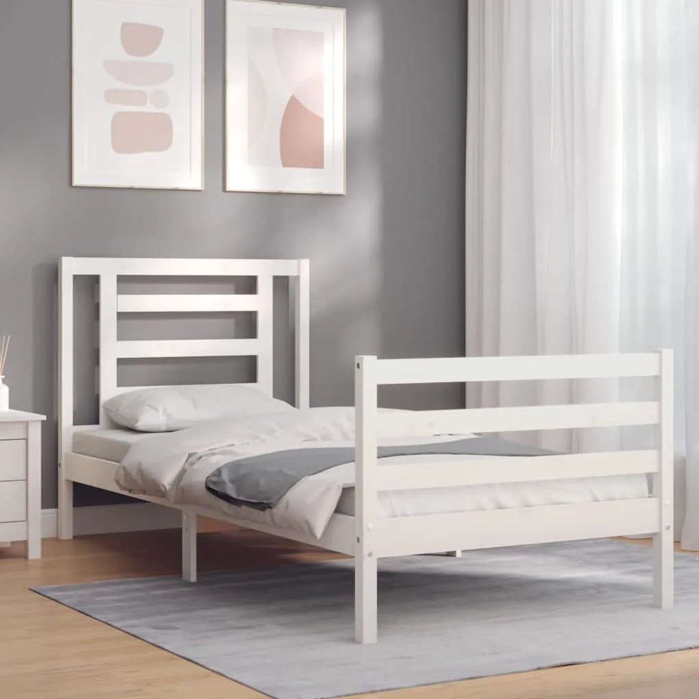 Estrutura de cama com cabeceira 100x200cm madeira maciça branco