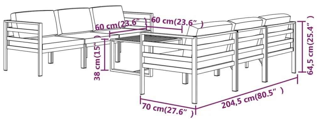 7 pcs conjunto lounge jardim com almofadões alumínio antracite