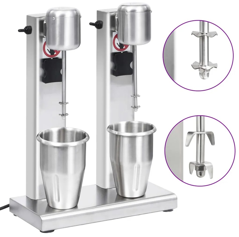 vidaXL Misturador para batidos com copos duplos aço inoxidável 2 L