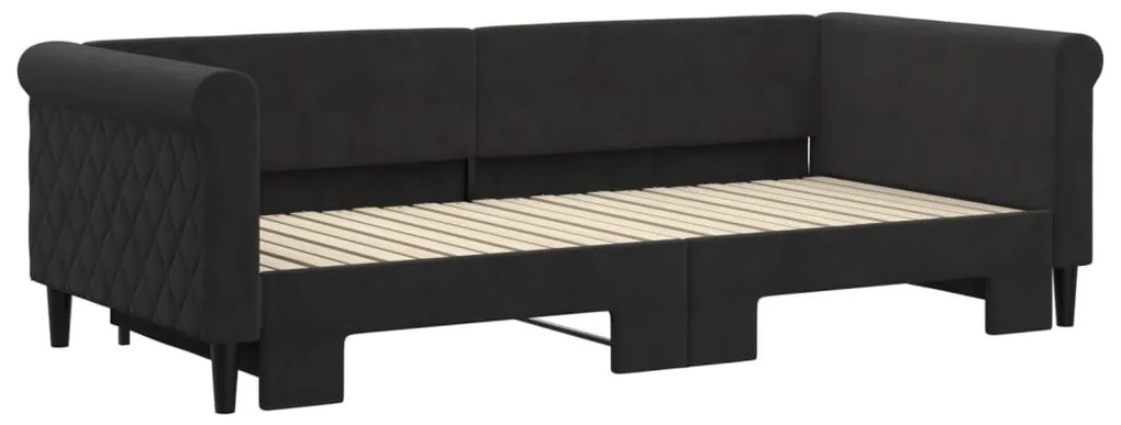Sofá-cama com gavetão 90x200 cm veludo preto